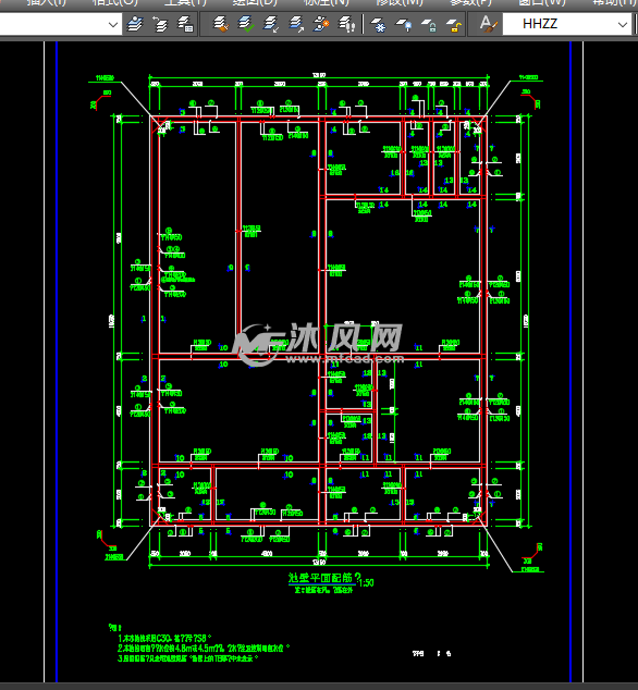 污水组合池池壁平面配筋图