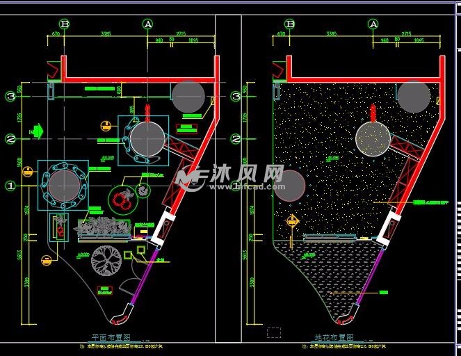时尚花店cad施工图 效果图 - cad建筑图纸 - 沐风网