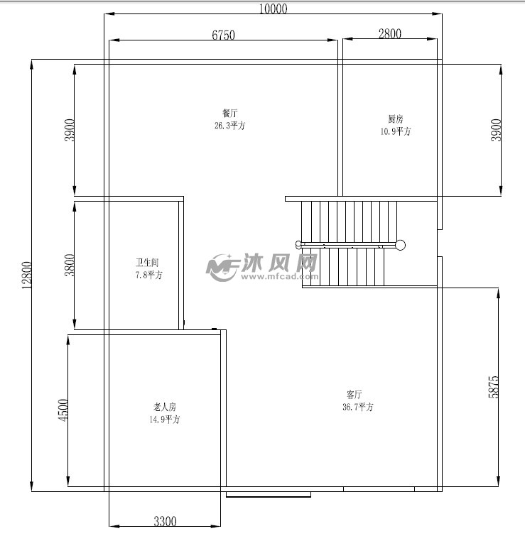 农村两层半别墅 第一层平面图