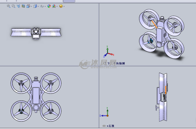四翼无人机(拍摄)设计模型三视图