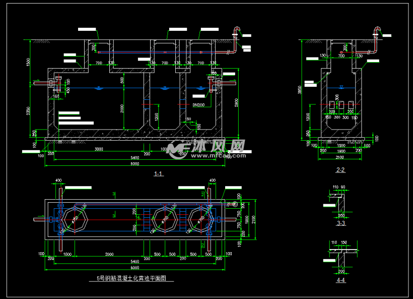 1号5号典型钢筋混凝土结构化粪池设计图