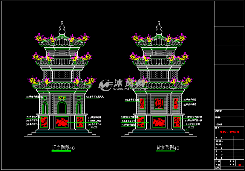 香炉正,背立面图