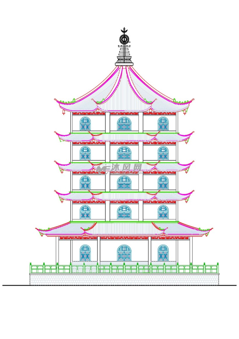 八角仿古灵骨塔 - 景观及古建筑图纸 - 沐风网