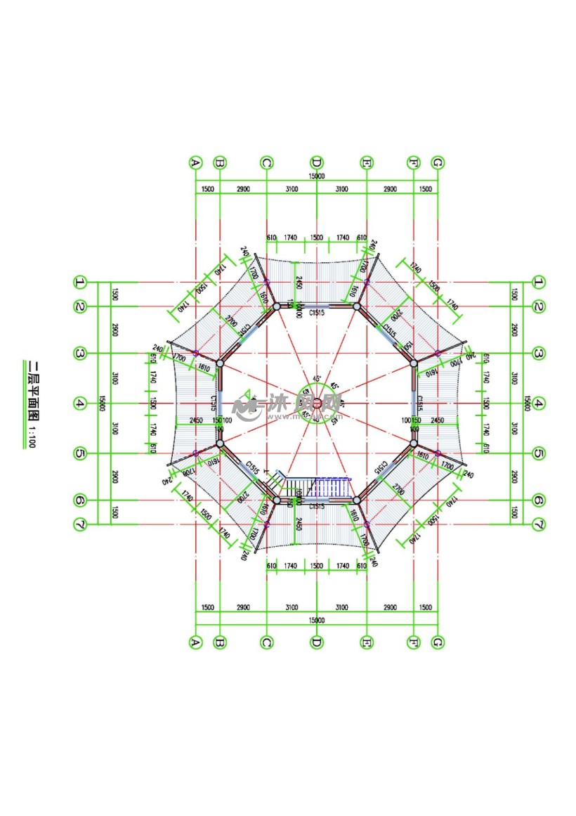八角仿古灵骨塔 - 景观及古建筑图纸 - 沐风网