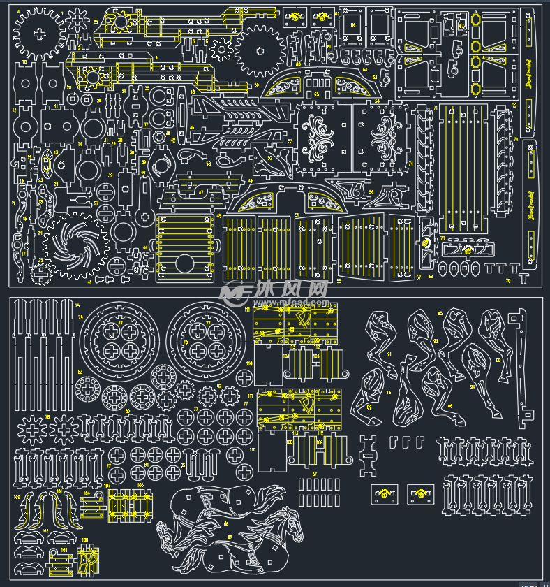 玩具马车木质拼装图纸 - 艺术品/工艺品图纸 - 沐风网