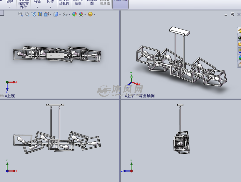 木质的吊灯设计模型三视图