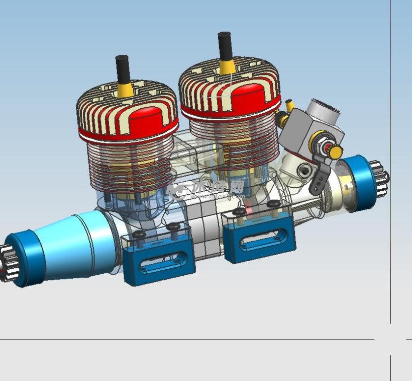 双缸发动机3d模型