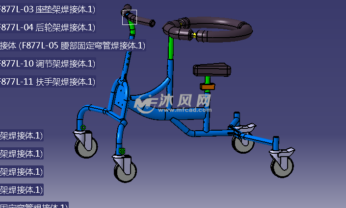 残疾儿童助行学步车设计catia三维 - 玩具公仔图纸 - 沐风网