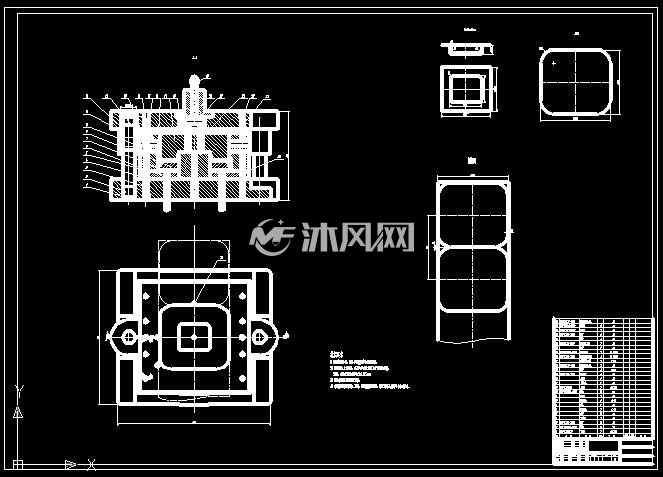 矩形端盖落料拉伸复合模 - 模具图纸 - 沐风网
