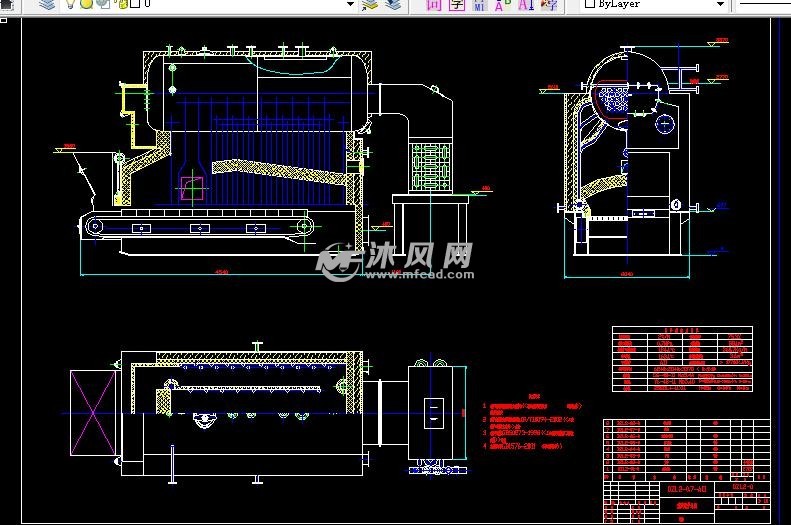 蒸汽锅炉结构及基础图 换热压力容器图纸 沐风网