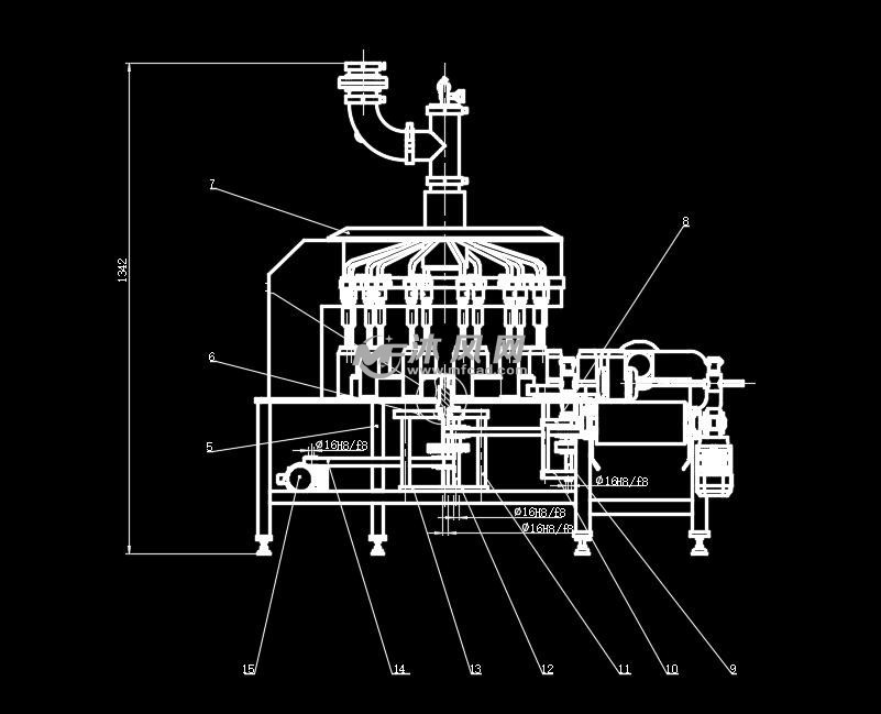 液体灌装机总装配2d图纸下载_包装机械图纸 - 沐风网
