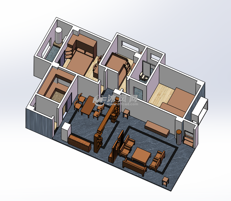 室内装修图三维设计 - 建筑模型图纸 - 沐风网