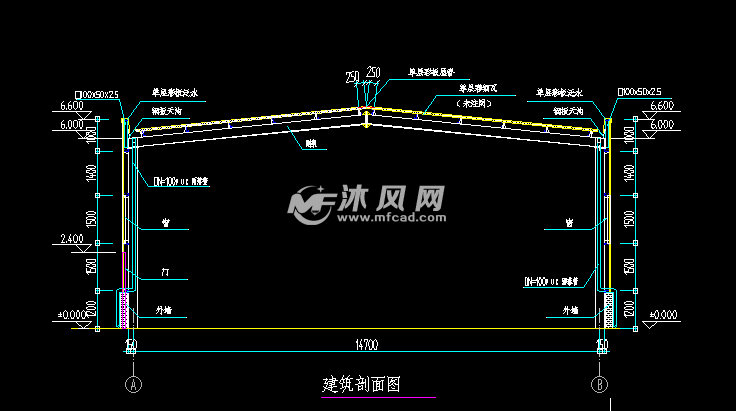 15米單層彩鋼頂鋼結構倉庫廠房鋼構施工圖