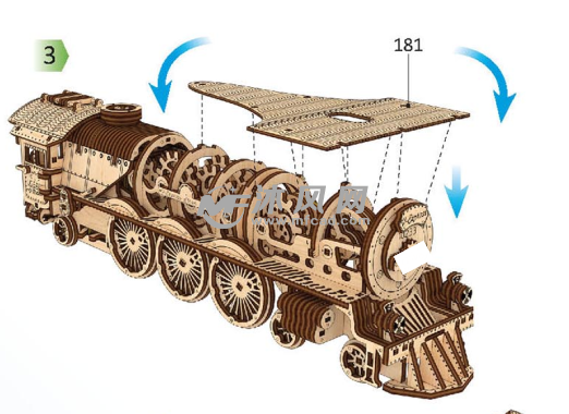蒸汽火车模型木质拼装激光切割cad图纸