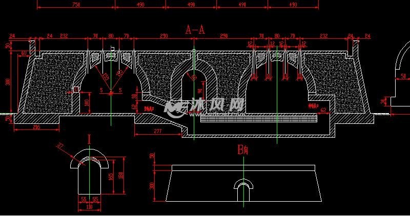 多拱门窑炉土建结构图 - 换热压力容器图纸 - 沐风网