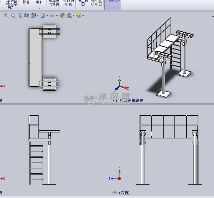 钢结构的楼梯架设计模型三视图