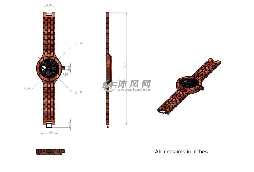 木质手表设计模型多视图