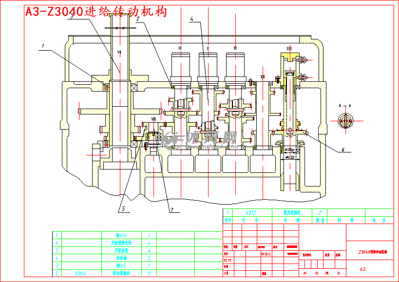 z3040型搖臂鑽床進給傳動機構及主軸設