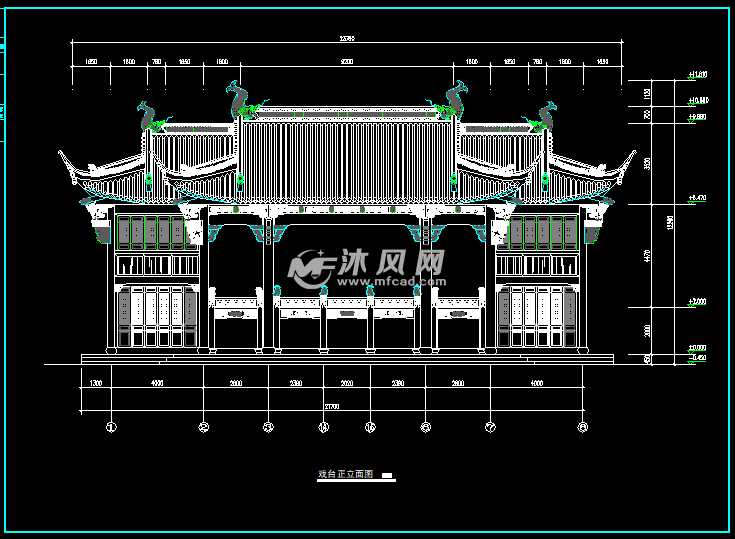非常详细的2层框架仿古戏台仿古建筑设计图