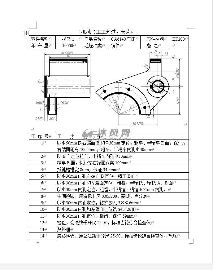 拨叉零件加工工艺过程图片