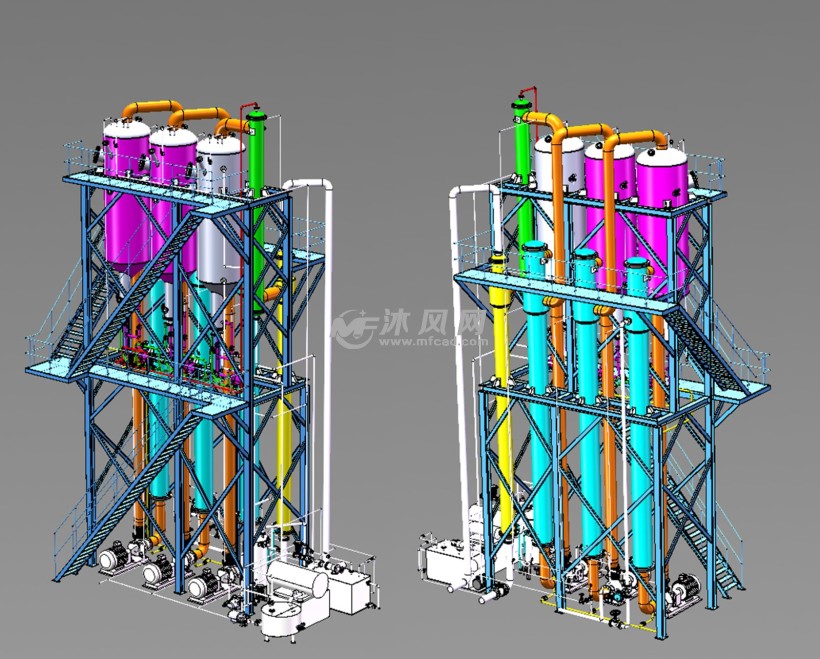 三效蒸發結晶三維圖 - 分離壓力容器圖紙 - 沐風網