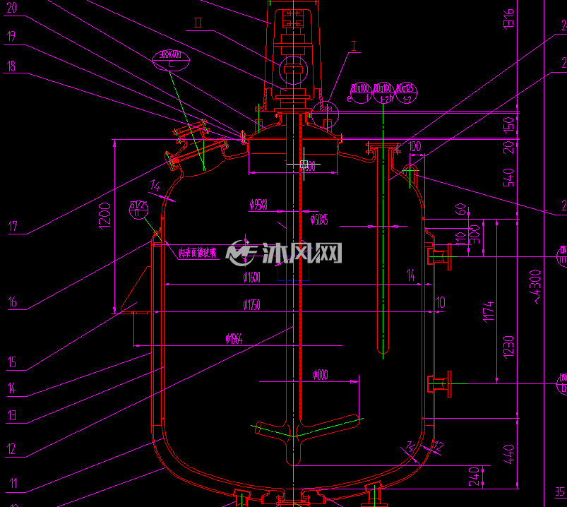 f3000搪瓷反应釜总图图纸下载_反应压力容器图纸 - 沐风网