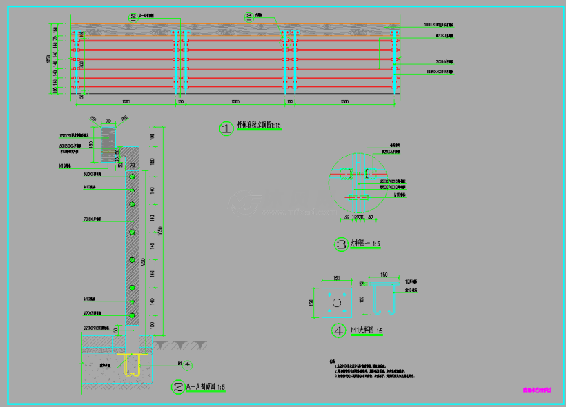 防腐木栏杆详图