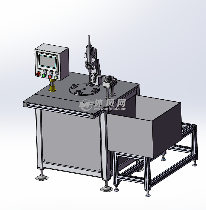 通过工装转盘进行传递输送,转盘四工位设置,自动打钉锁紧,然后自动取