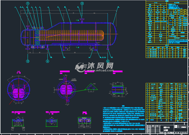 釜式換熱器裝配圖 - 換熱壓力容器圖紙 - 沐風網