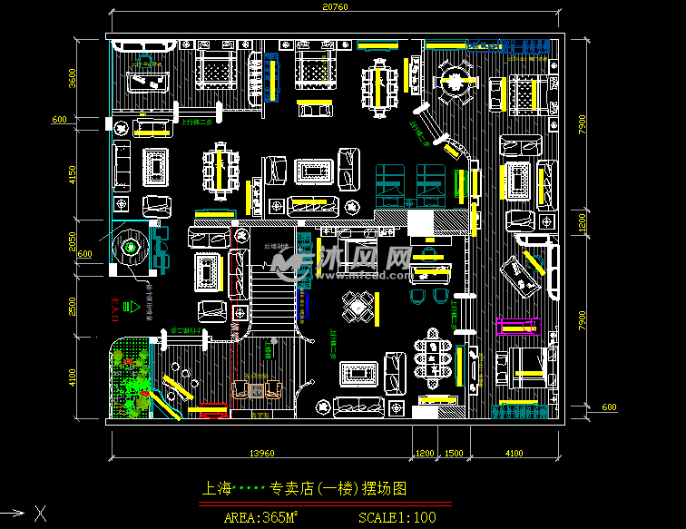 歐式傢俱專賣店展廳裝修設計施工圖 - 商業綜合建築圖紙 - 沐風網