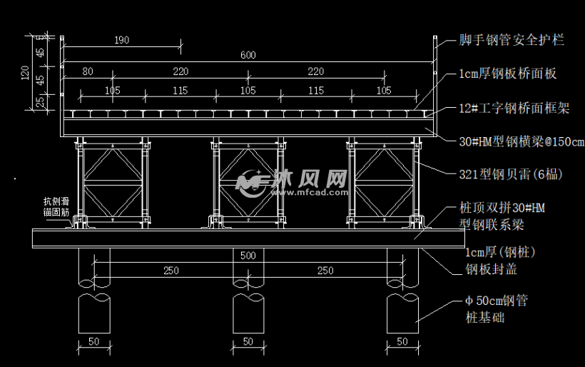 60m宽80t级重型贝雷钢便桥示意图
