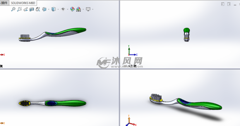 3d打印的牙刷设计模型三视图