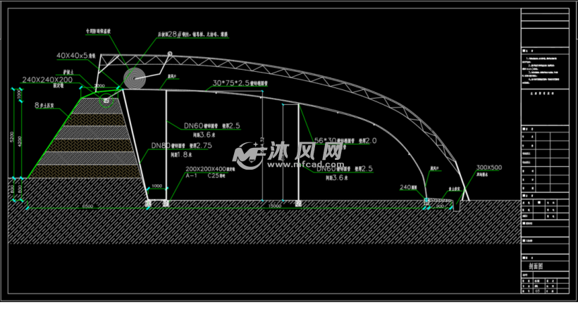 260米土墙椭圆管日光温室施工图,建筑设计要求与标准,温室规格,设计