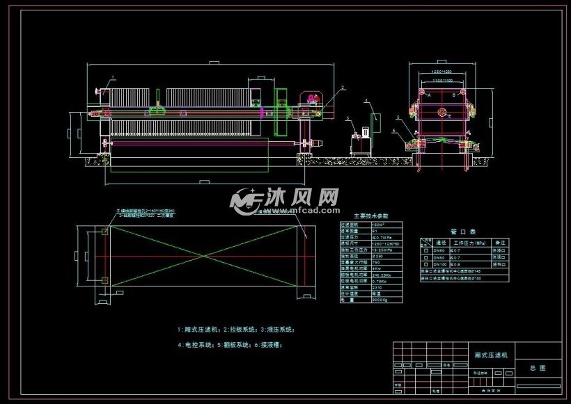 xmzf160-1250板框壓濾機 - 汙水處理設備圖紙 - 沐風網