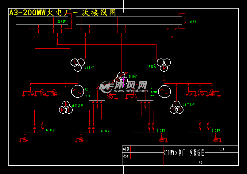 a3-200mw火电厂一次接线图