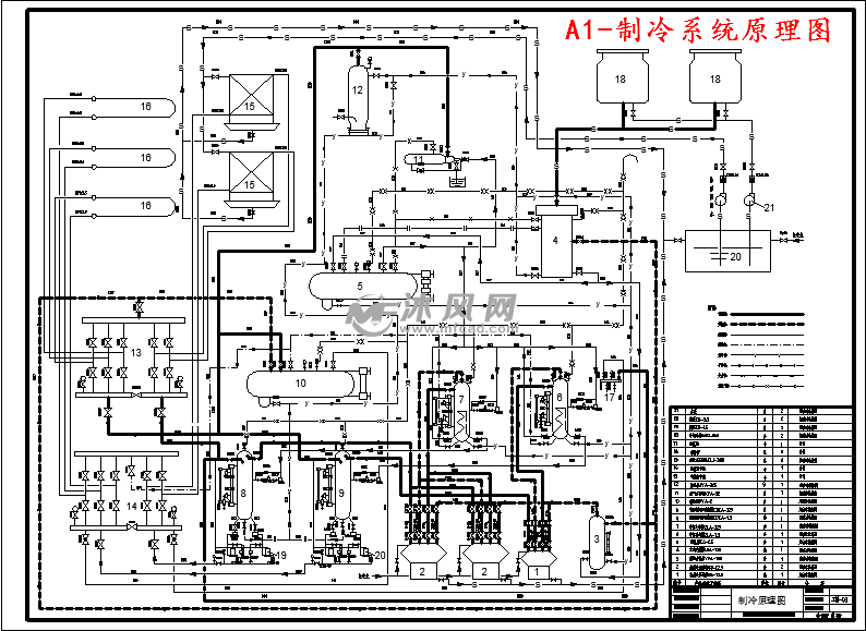 a1-制冷系统原理图a2-库房立剖面图a2-机房立剖图a2-设备材料明细表a2