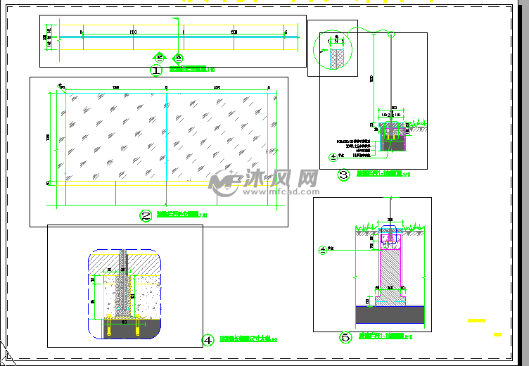 五款玻璃栏杆设计详图- 小品及配套设施施工图图纸 - 沐风网