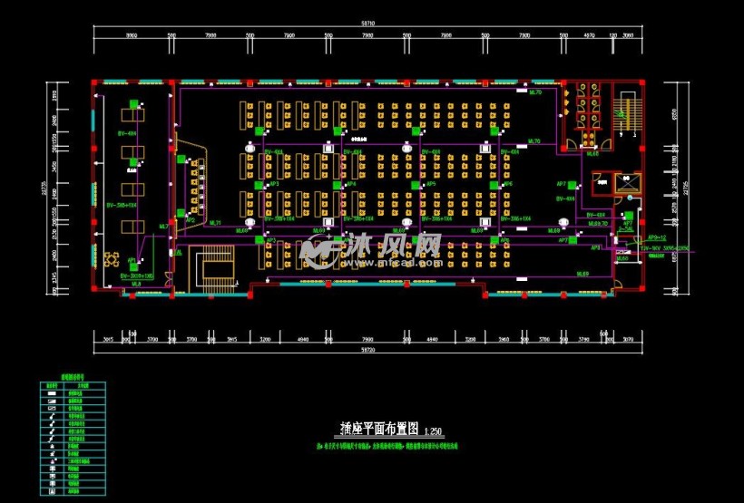 插座平面佈置圖 窗戶立面 地花材料佈置圖 會議室會場照明配電系統