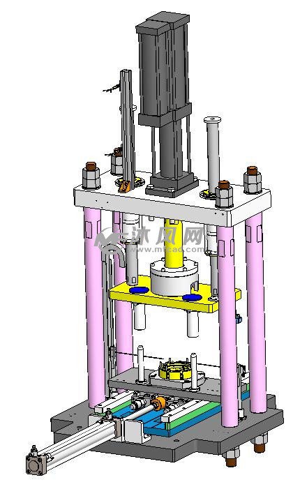 sldasm-总气液增压缸5t压装工作台面气液增压缸压装,气缸推拉,装卸