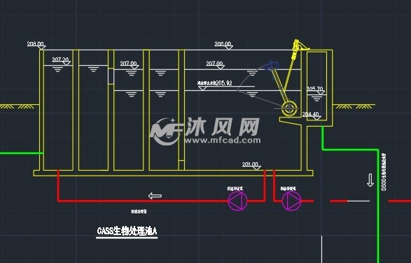 某汙水處理裝置工藝流程及高程圖