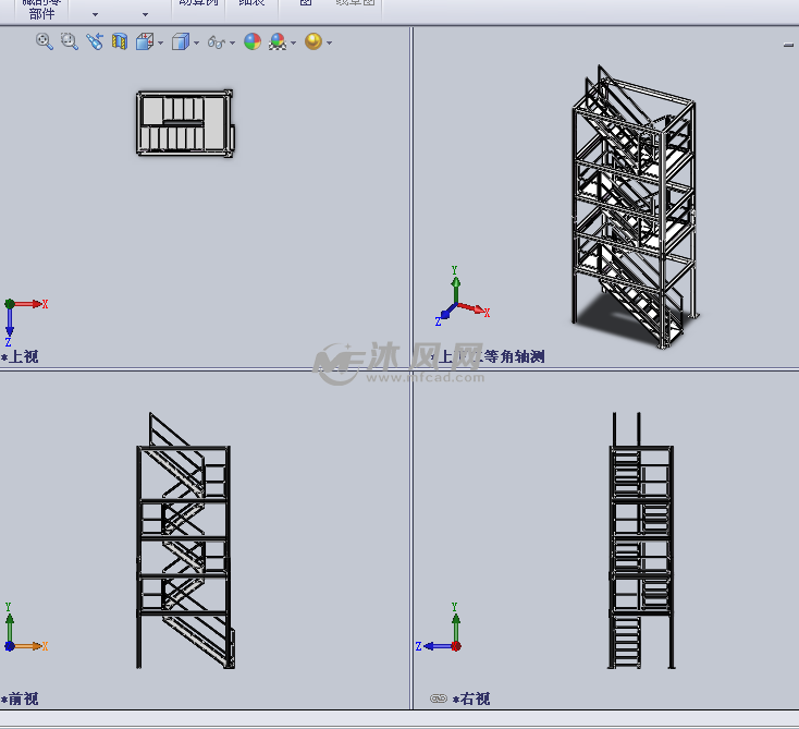 钢结构楼梯设计模型三视图