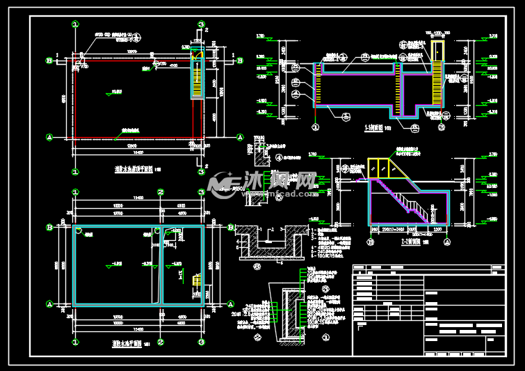 室外地下消防水池設計施工圖 - cad建築圖紙 - 沐風網