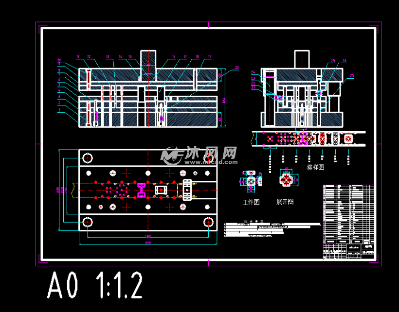 方盒冲压模具设计 - 冲压模具图纸 - 沐风网