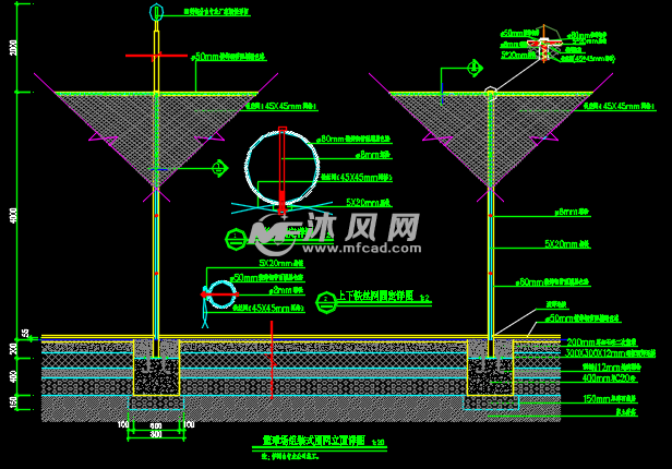 标准篮球场及防护网设计施工图图纸下载_体育建筑图纸图纸 - 沐风网