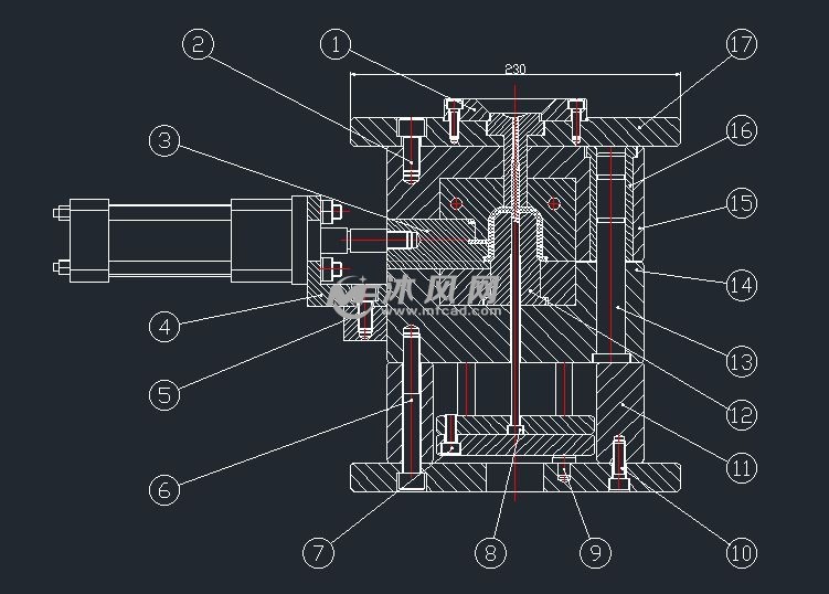 部件图此设计图为u型复杂气缸侧抽注塑模具二维图,其中塑件外部凸出