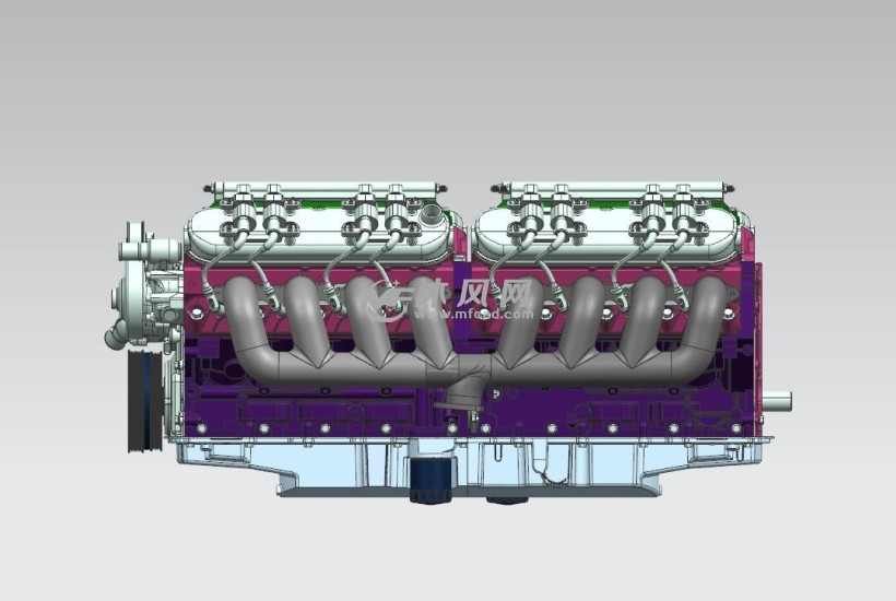 v16发动机模型设计 - 动力系统图纸 - 沐风网