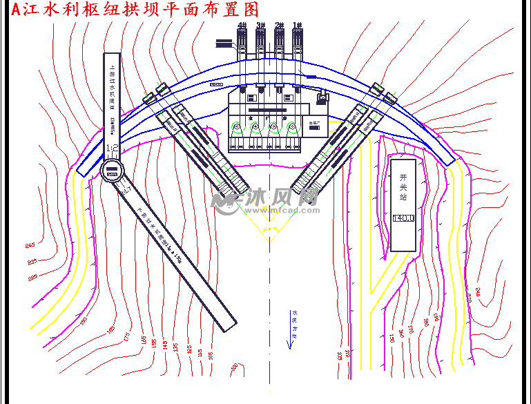 a江水利枢纽拱坝平面布置图