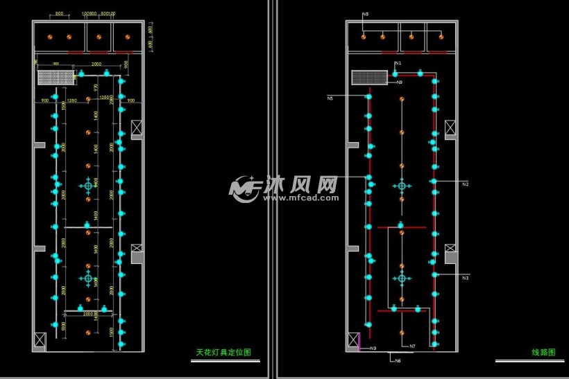 天花灯具定位图