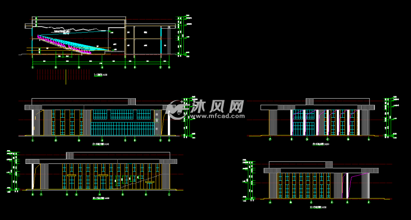 中学报告厅立面,剖面