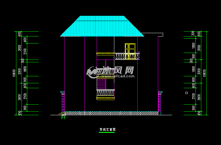 乡村三层别墅东立面图